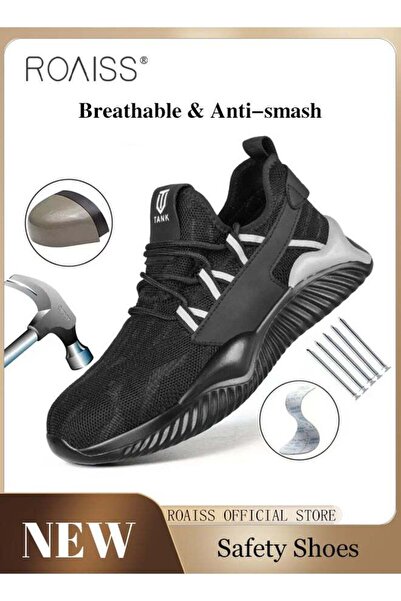 ROAISS أحذية عمل منسوجة من Fly Woven للرجال، أحذية أمان عمل مضادة للكسر والثقب