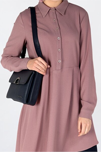 Alvina 4706 Model Asymmetrical Cut and Pleat Detailed Tunic