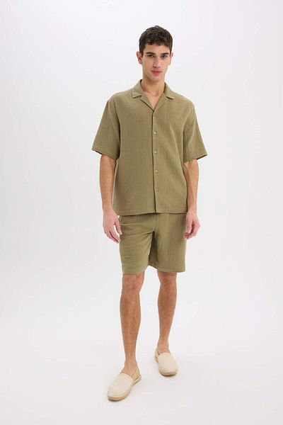 DeFacto 100% Cotton Relax Fit Cotton Summer Muslin Short Sleeve Shirt C7578Ax25Sm