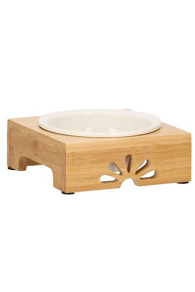 Springos Bol Pentru Animale De Companie, Bambus / Ceramica, 15 X 5.5 Cm, Culoare Bambus