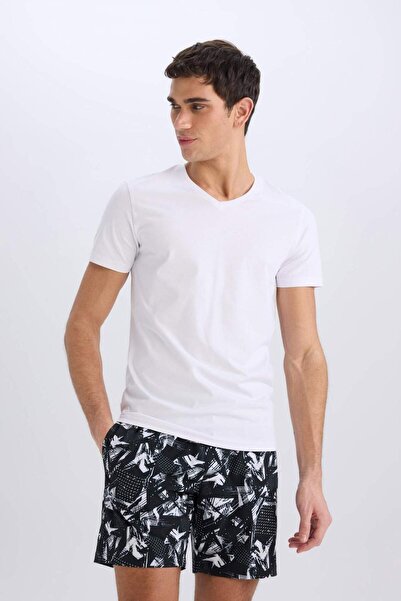 DeFacto DeFactoFit Regular Fit bedruckte, dehnbare, strukturierte knielange Sport-Meer-Shorts B5994AX25HS