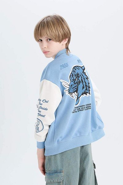 DeFacto Boy's Printed College Collar Bomber Cardigan D9832A825Sp