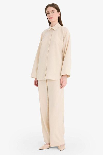 DeFacto Relax Fit 2'Li Set Seersucker Textured Long Sleeve Shirt Pants F4094Ax25Sm