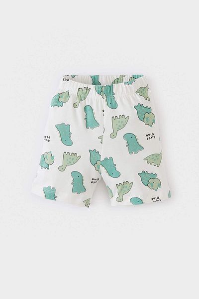 DeFacto Baby-Pyjama-Set für Jungen, kurzärmeliges Oberteil aus gekämmter Baumwolle mit Dinosaurier-Aufdruck und Shorts mit elastischem Bund E1178A525SM