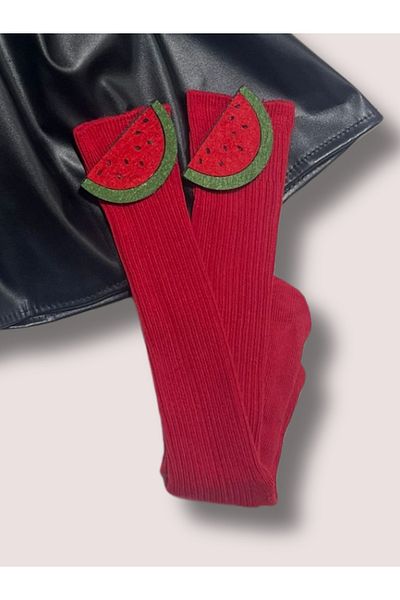 özge başaran Girl's Leather Skirt, Bow 3-Piece Set, Ruffled Sleeveless Badi, Watermelon Socks, Bandana