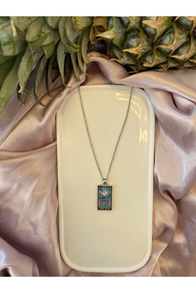 Genel Markalar Kadın Çelik Turkuaz Taş Tarot The Sun Paslanmaz Kolye