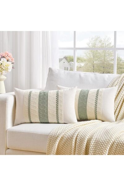 Generic أغطية وسائد مزخرفة مخططة باللون الأخضر المريمية - مجموعة من قطعتين (45 × 45 سم)