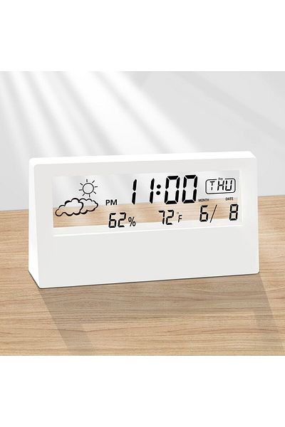 Generic TIKHOME Temperature and Humidity Meter LED Digital Clock,Transparent Modern Design Alarm Clocks for