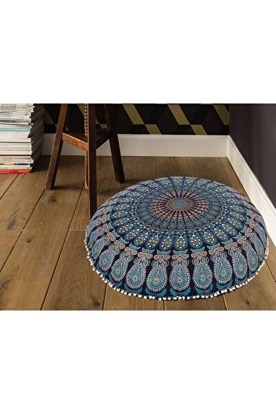 Generic Mandala 32-inch Round Floor Cushion Cover, Bohemian Hippie Decorative Sofa Cover (Blue, L)