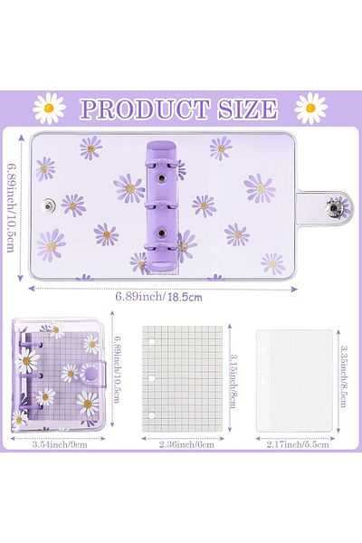Generic KASTWAVE 3-Ring Binder Covers Mini Transparent with Inner Paper Mini Binder Daisy PVC Notebook Loos
