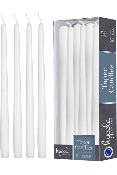 Hyoola Unscented Long Slim Taper Candles, White Dinner Candles 25.4 cm, Paraffin Wax with Cotton Wic