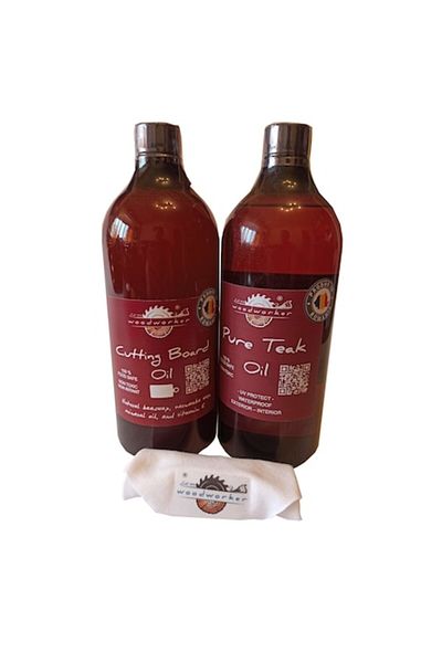 woodworker Pachet dublu: Ulei pur de tec, ulei pentru tocător, 1000 ml/1000 ml