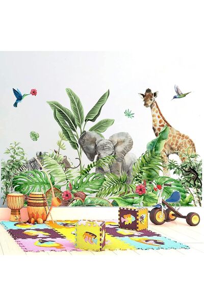 Generic Tropical Rainforest Wall Stickers - Removable Safari Animals Forest Design for Kids