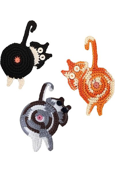 Generic Tazweeq 3Pcs Braided Creative Cute Cat Coasters, Heat-Resistant Absorbent Cup Mat Coasters for Drin
