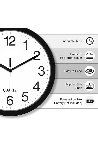 Generic ZERIFAM Wall Clock, 12 Inch Silent Non Ticking Battery Operated, Round Easy to Read for Bedrrom, Li