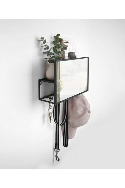 Generic Umbra Cubiko Wall Mirror And Storage Unit With Open-Side Access, Black
