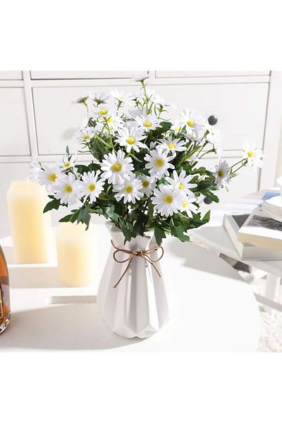 Generic Excefore 5 Pcs Artificial Cosmos Silk Flowers, White Gerber Daisy Floral Arrangements, Perfect for