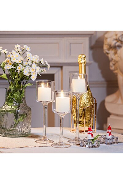 Samsung Glass Candle Holder – Clear Tall Hurricane Set for Weddings & Home Decor (Small Set)