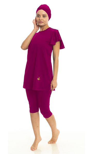 Differend Short Balloon Sleeve Semi-Hijab Swimsuit