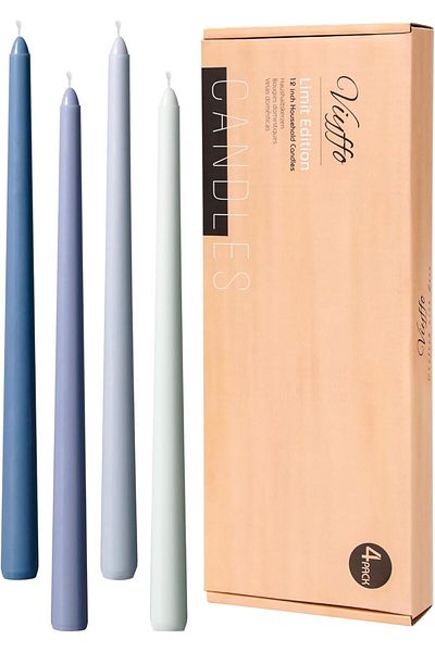 Generic Viyffo 12 Inch Blue Taper Candles Set of 4 Unscented Smokeless Long Tall Tapered Candles for Candle