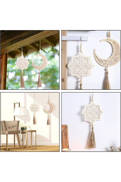 Generic Duomama Eid Decoration Set: Chic Wooden Pendant Ornaments for Festive Ramadan Atmosphere - 2 Pieces