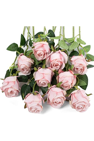 The Bros 10 قطع من زهور الورد الحريرية الاصطناعية ذات السيقان الطويلة من فلوج...