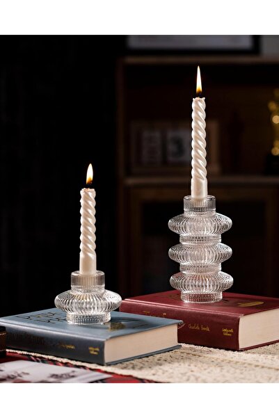 TERRIFI 6-Piece Glass Taper Candle Holder Set for Taper Candles and Tea Lights