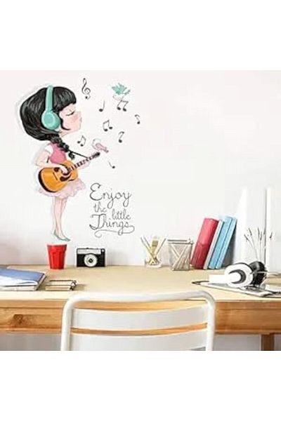 Generic ORiTi Creative Music Guitar Girl Wall Decals, Personality Home Decor Girl Room Living Room Removabl