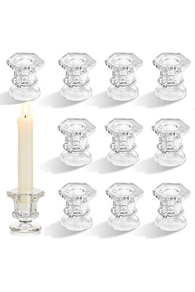 Generic Excefore 12 Pcs Taper Candle Holders Set, Clear Glass Crystal Candlestick Holders, Ideal for Weddin