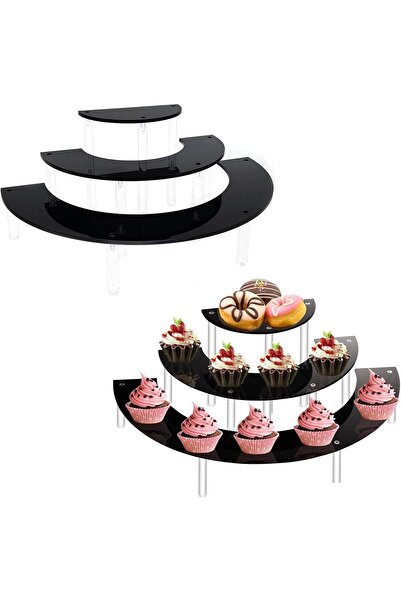 Slasa Acrylic Display Stand Half Moon Design by - 3 tiers for Cupcakes and Collectibles