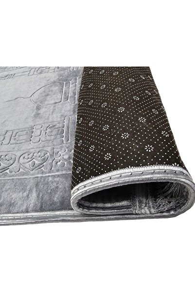 Fabienne Embossed Prayer Mat Velvet Anti-Slip 80 x 120 cm (Ash Grey)