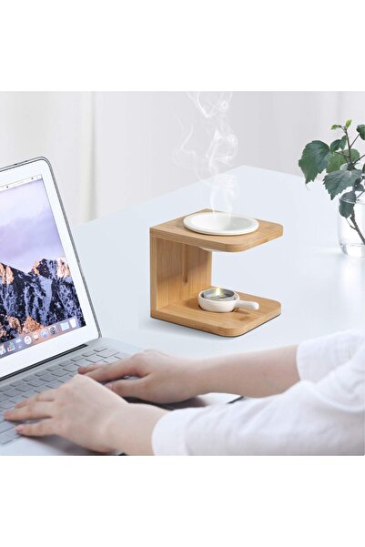 Khazna Wooden Essential Oil Burner with Ceramic Bowl - Tealight Wax Melt Heater (2 Pack)