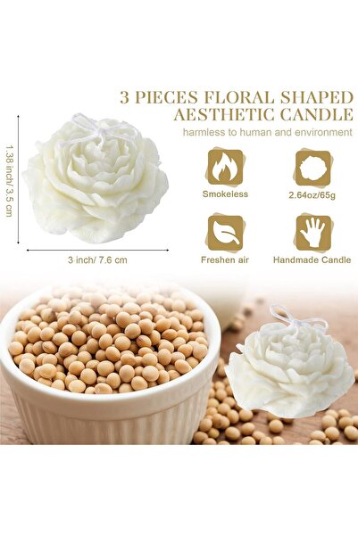 Generic Modern Flower-Shaped Soy Wax Candle - Handmade Decorative Candles, White, 3 Pieces