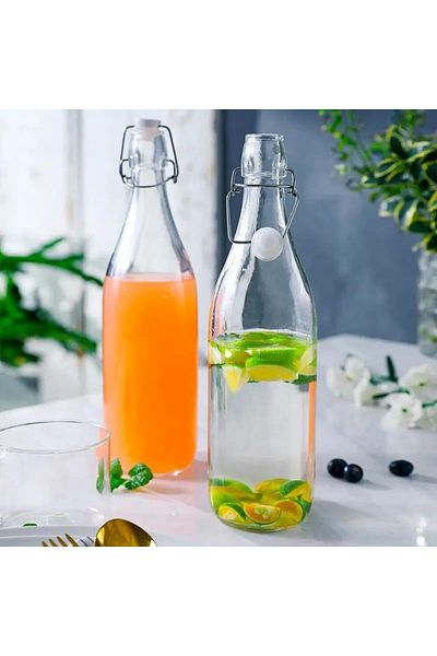 Generic Machak Glass Water Bottle For Fridge With Flip Cap, 1 Litre, Transparent (Set of 2)