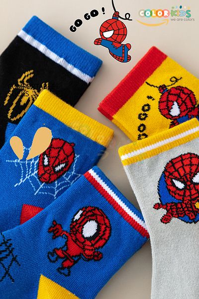 Color Socks Комплект от 5 чифта детски чорапи с паяк