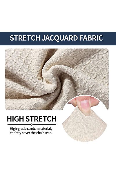 Generic Stretch Dining Chair Seat Covers, Removable Jacquard Fabric, Set of 4, Beige