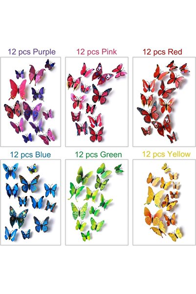 Generic GARLUGAVA 72-piece 3D Removable Butterfly Wall Stickers (6 Colors)