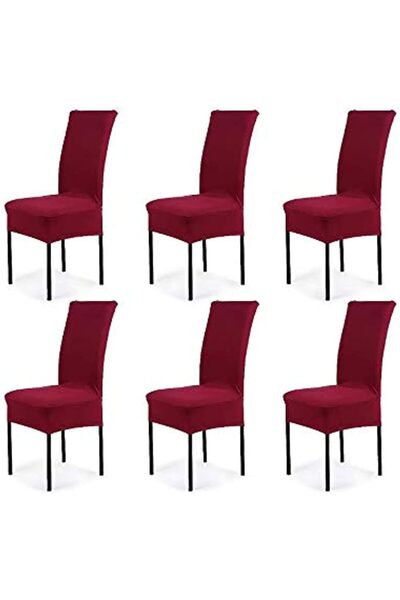 Other 6 pcs Wine Red Super Fit Universal Stretch Dining Chair Covers, Removable Washable Slipcovers