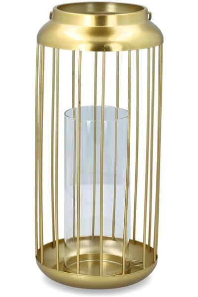 Generic Serene Traditional Sturdy Flat Base Decorative Metal Elegant Lantern with Glass Cylinder Gold