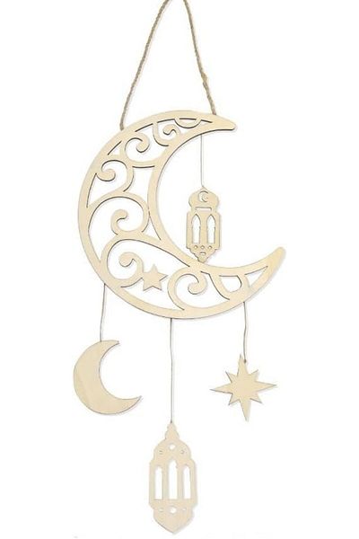 Generic Eid Decoration,Ramadan Mubarak Decorations Wooden Baubles Pendant for Muslim Home Decor DIY Wall Or