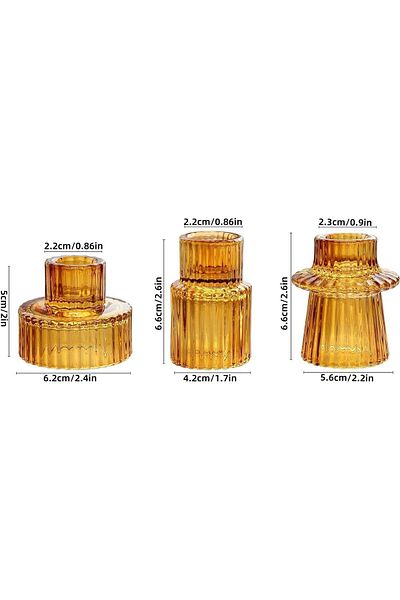 Generic Durku Candlestick Holders Set of 3 Glass Candle Holders for Taper Candles,Pillar Candles and Tealig