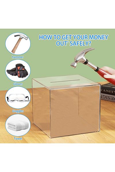 Generic Azonee Clear Acrylic Piggy Bank for Adults, Unopenable Money Box, Kids' Money Banks Transparent Coi
