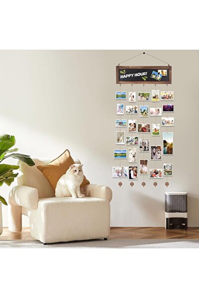 Bukela Wall Decor Hanging Photo Display with 30 Clips - Picture Frame Collage with Blackboard