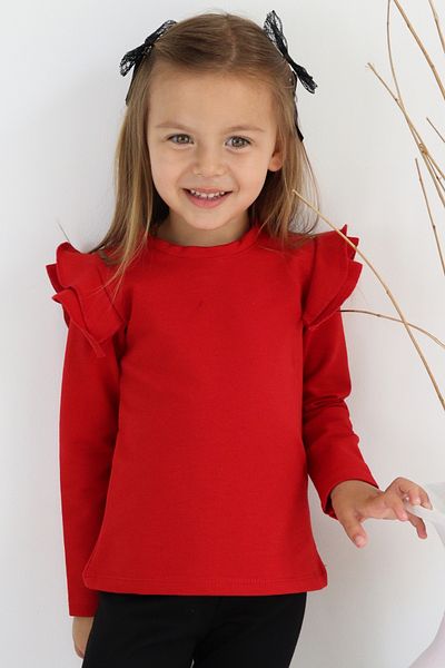 Parla Kids Girl's Red Shoulder Ruffled Crew Neck Christmas Body Sweatshirt