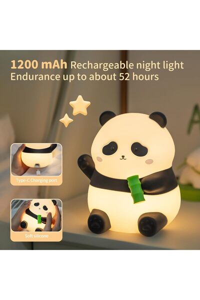 TERRIFI Panda Night Light - Touch Silicone Rechargeable Night Lamp for Kids