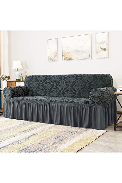 Bukela Stylish Sofa Cover with Ruffle Skirt Vintage Floral Pattern 2 Seater Dark Green