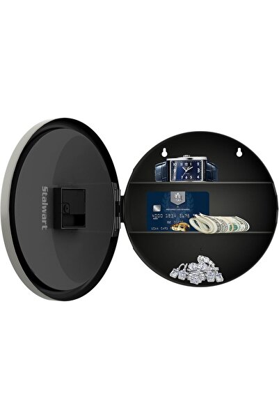 stalwart Secure Wall Clock - 25 cm Battery Analog Clock with Hidden Storage Shelf (Silver/White)