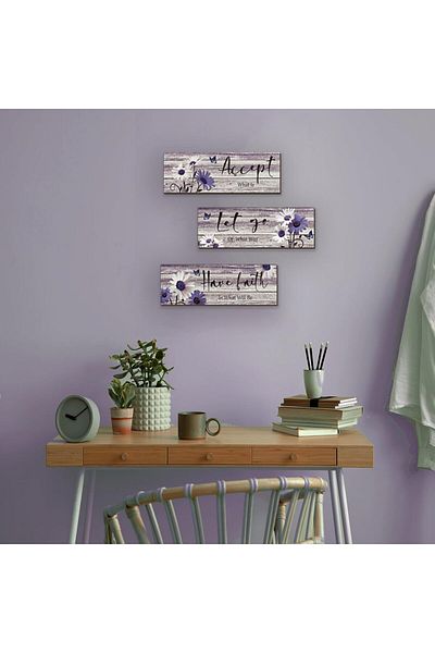 Generic ZINYAZHE 3 Pcs Farmhouse Bathroom Wall Decor Purple Daisy Floral Flowers and Butterfly Purple Bathr