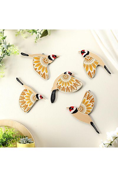 Generic Azonee 5-Piece Wooden Bird Wall Art Set – Rustic Flying Birds Home Decor for Living Room, Bedroom,