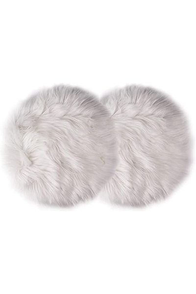 Generic Olefu 2Pcs 12 Inches Faux Fur Rug Small White Fur Rug - Round Chair Cushions - White Fluffy Rug for